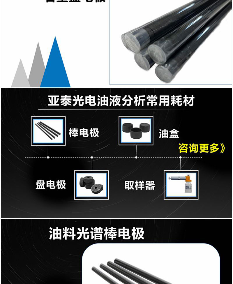 除油料光譜儀常用耗材之外，亞泰光電還擁用其他油液監(jiān)測(cè)耗材：油品取樣器、油液取樣管、取樣瓶、一次性油盒、鐵譜片等